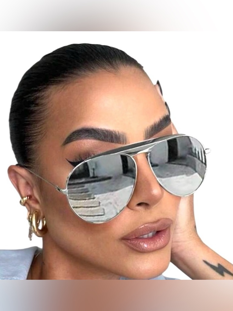 Retro Silver Aviator Mirrored Lense Sunglasses